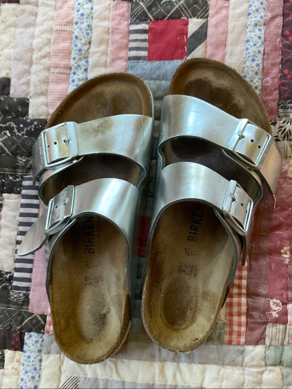 Silver Arizona Birkenstocks Size 37 Good Used Condition